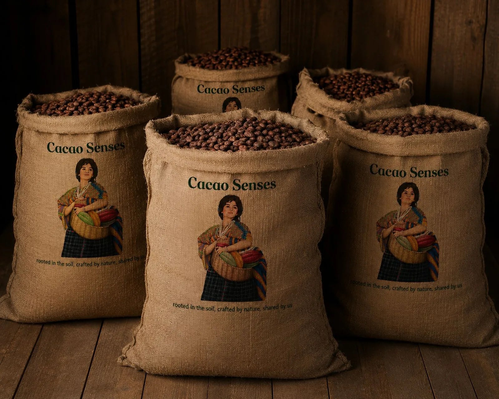 Bulk Guatemalan cocoa beans in jute sacks